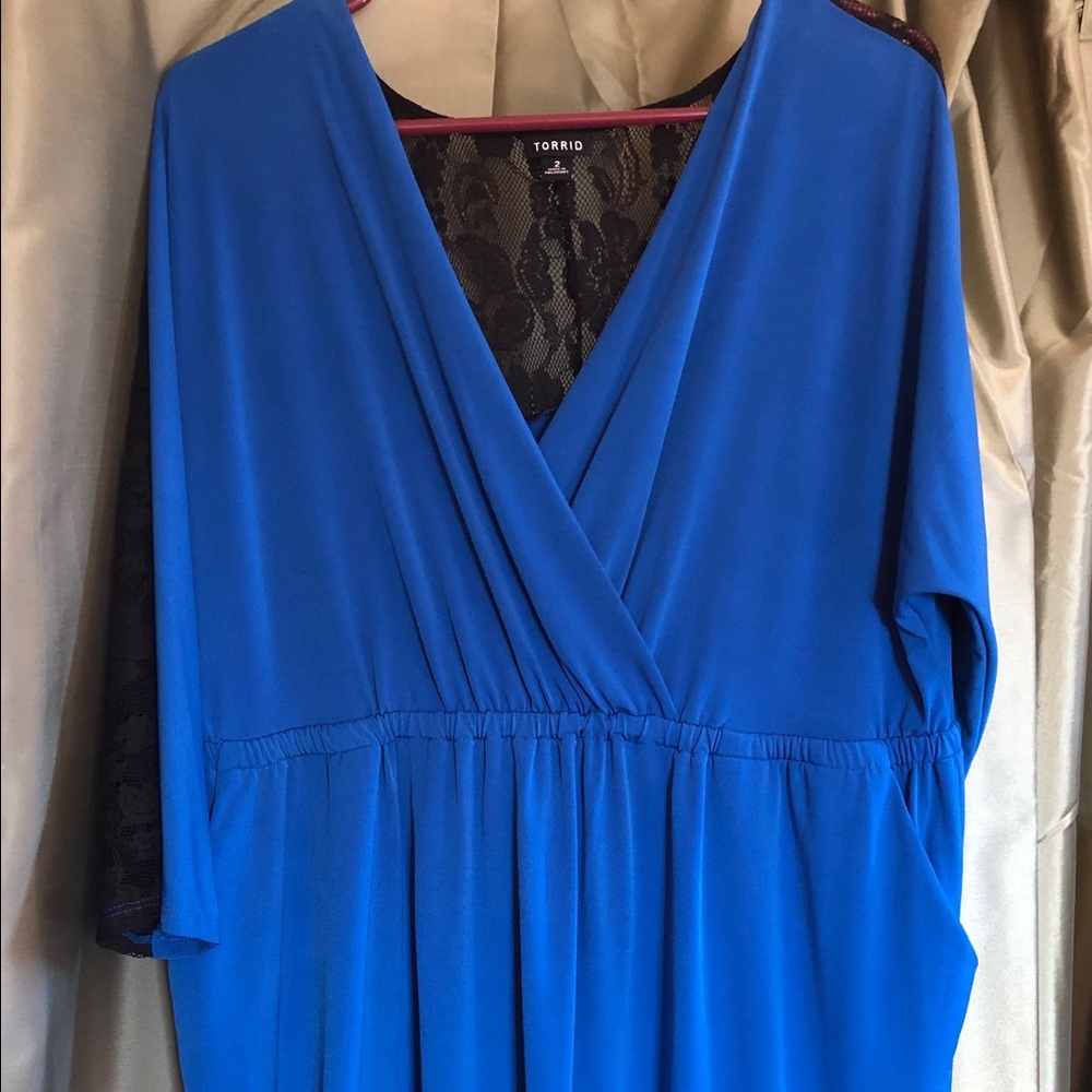 Torrid Blue and Black Lace pocketed dress